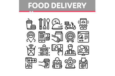 Food Delivery Service Collection Icons Set Vector