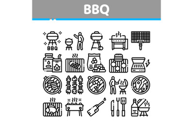 Bbq Barbecue Cooking Collection Icons Set Vector