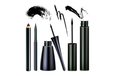 Eyeliner And Paint Stroke Visage Tool Set Vector