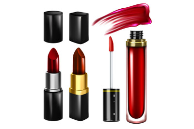 Lipstick And Lip Gloss Stroke Accessory Set Vector