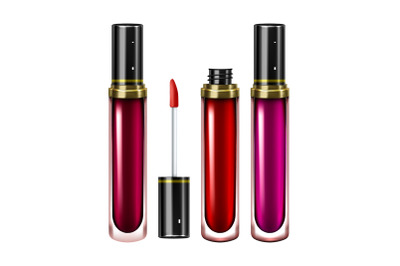 Lipstick Bottles With Brush Makeup Set Vector