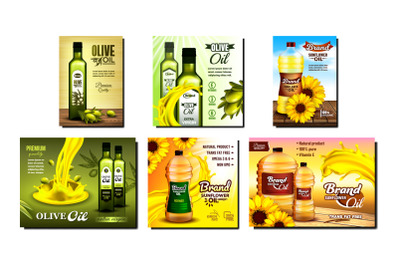 Olive And Sunflower Oil Promo Posters Set Vector