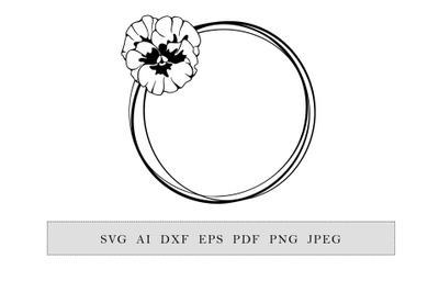 round frame with violet or pansies flowers