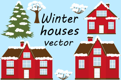 Set winter houses banners patterns vector illustration