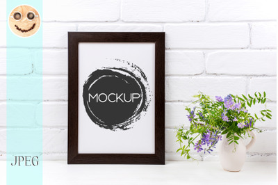 Black brown  poster frame mockup with purple bird vetch