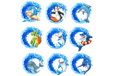 Cartoon Sea Animals Vector Set