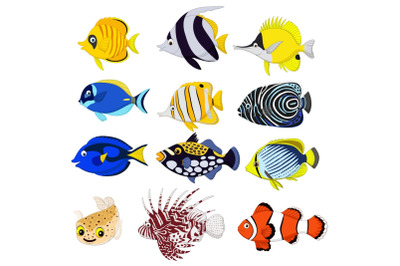 Cartoon Tropical Fish Vector Set