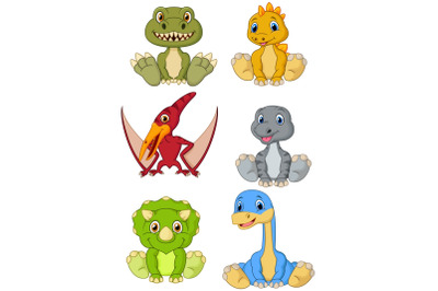 Cartoon Baby Dinosaurs Vector Set