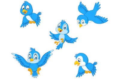 Cartoon Blue Birds Vector Set