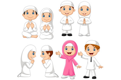 Cartoon Muslim Children Vector Set