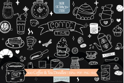 Coffee &amp; Tea | White Hand Drawn Cookies, Espresso Machine, Cups