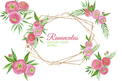 Watercolor pink ranunculus bouquets