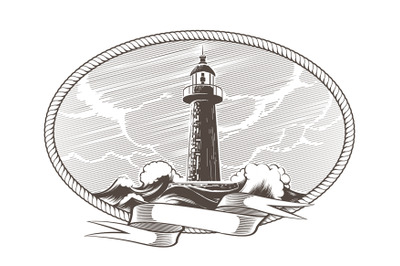 Lighthouse Engraving Emblem Illustration