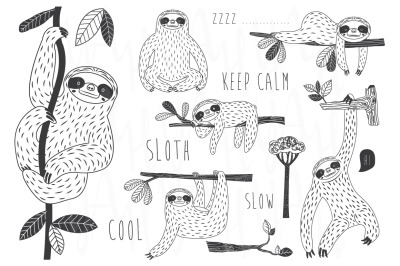 Cute Sloths Silhouette Sets