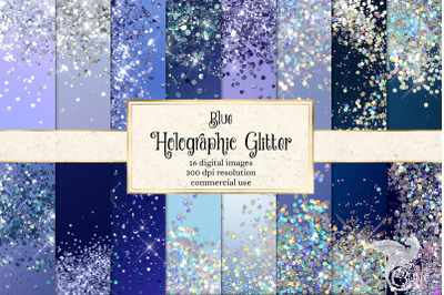 Blue Holographic Glitter Digital Paper