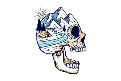 view of the mountain on skull island vector illustration
