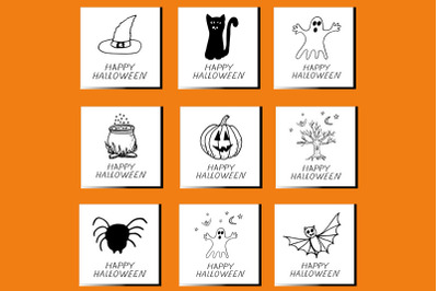 halloween cards and posters templates doodle set