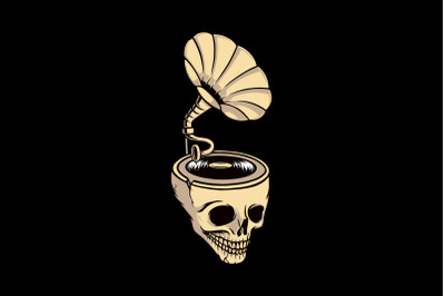 gramophone with a skull head illustration