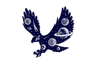 universe and eagle silhouettes illustration