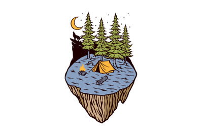 Camping in the forest illustration