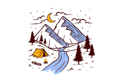 camping on the mountain at night vector illustration