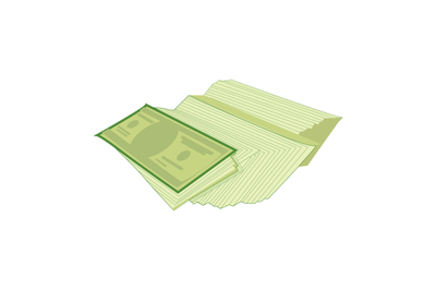 Green cash stack and fan, bundle paper dollar