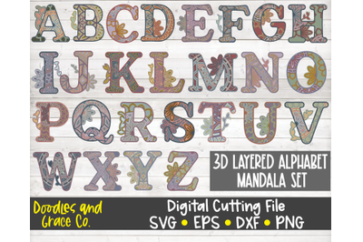 Alphabet 3D Layered Mandala Bundle SVG