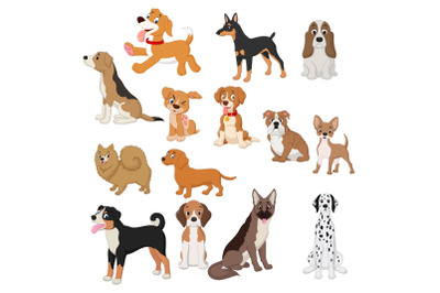 Cute Cartoon Dogs Vector Set