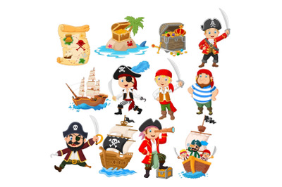 Cute Cartoon Pirates Vector Set