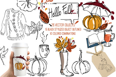 Fall / Autumn themed set of hand drawn doodles. Set of 25