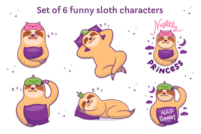 Set of funny sloth characters