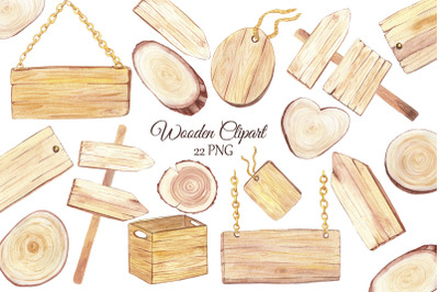 Watercolor wood slice clipart, Wooden rustic elements