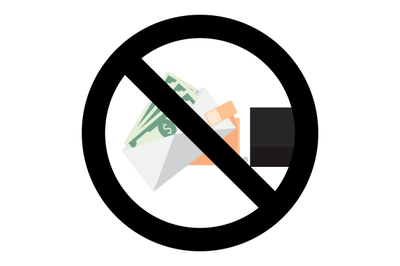 Ban bribery symbol sign vector