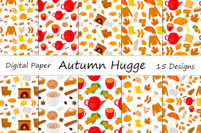 Set Seamless patterns Hygge autumn vector illustration