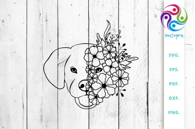 Labrador Dog With Flowers Svg Cut File