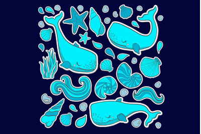 Whale blue sticker