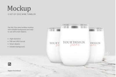 12oz Wine Tumbler Mockup Bundle, Insulated Wine Tumbler