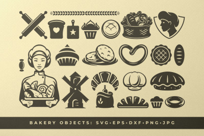 Bakery and Pastry Food Silhouettes and Icons