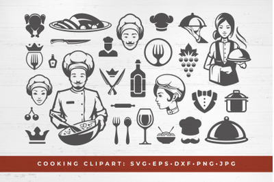 Food Cooking Silhouettes and Restaurant Icons