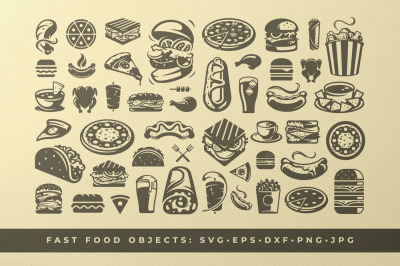 Fast Food Cooking Symbols and Silhouette