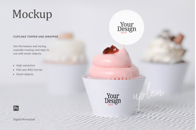 Cupcake Topper And Wrapper Mockup&2C; Cupcake Topper Mockup