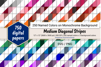 Medium Diagonal Stripes Digital Paper - 250 Colors on BG