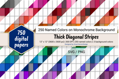 Thick Diagonal Stripes Digital Paper - 250 Colors on BG