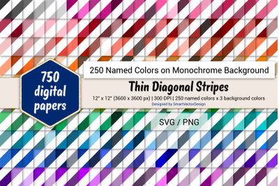 Thin Diagonal Stripes Digital Paper - 250 Colors on BG
