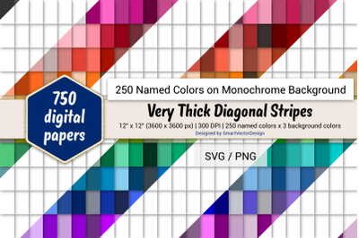 Very Thick Diagonal Stripes Digital Paper - 250 Colors on BG