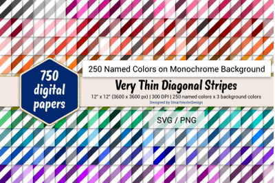 Very Thin Diagonal Stripes Digital Paper - 250 Colors on BG