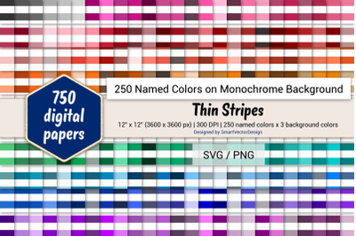 Thin Stripes Digital Paper - 250 Colors on BG