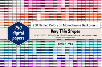 Very Thin Stripes Digital Paper - 250 Colors on BG