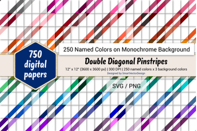 Double Diagonal Pinstripes Digital Paper - 250 Colors on BG