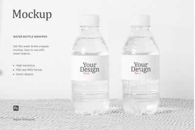 Water Bottle Wrapper Mockup, Water Bottle With Stiped Tablecloth Mocku